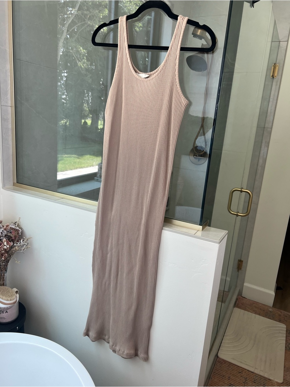 H&M Ribbed Tank Maxi Dress in Light Taupe